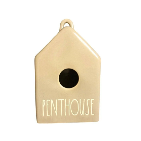 Rae Dunn Ceramic Penthouse 9" Birdhouse Feeder Taupe New - Picture 9 of 12